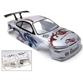   1:10 NISSAN Silvia S15 Dragon Drift + lámpatest, szárny festett karosszéria 185mm