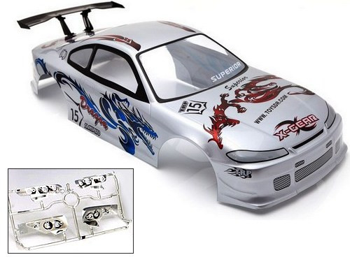 1:10 NISSAN Silvia S15 Dragon Drift + lámpatest, szárny festett karosszéria 185mm