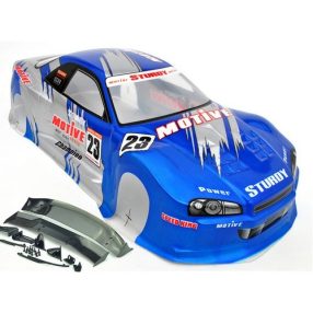   1:10 Nissan Skyline GTR R34 festett karosszéria + szárny (kék)