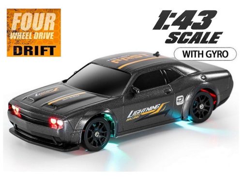 Amewi 1:43 Dodge Challenger 4WD Drift/onroad autómodell RTR (metál szürke)