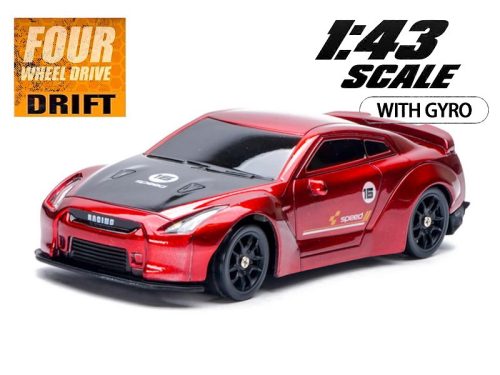 Amewi 1:43 Nissan GTR 4WD Drift/onroad autómodell RTR (metál piros)