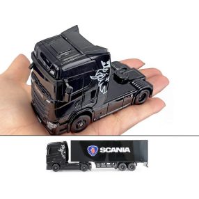   Mini Scania 730S 1:64  RTR távirányítós kamion ( vontató + pót )  fekete