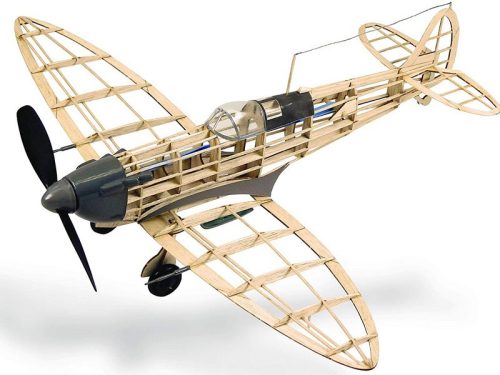 (RENDELÉSRE) Guillow's Supermarine Spitfire  balsa kit gumimotoros, lézer vágott repülőmodell (szárny 70cm)