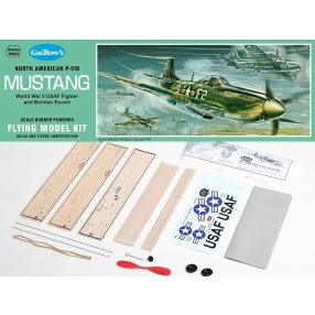   Guillow's Mustang P-51D  balsa kit gumimotoros, lézer vágott repülőmodell (szárny 43cm)