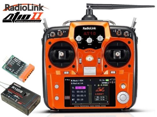 Radiolink AT10II 12 csatornás, telemetriás, 2.4GHz pultos távirányító + vevő + telemetria modul FHSS (narancs)