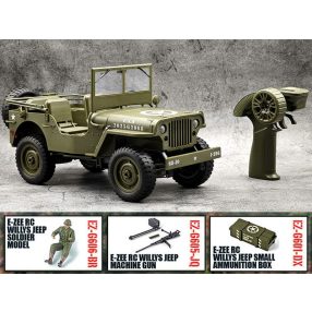   1941 Willys MB élethű  katonai jeep, extra kiegészítőkkel 1:10  4WD RTR autómodell 