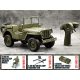 1941 Willys MB élethű  katonai jeep, extra kiegészítőkkel 1:10  4WD RTR autómodell 