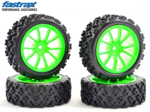 Fastrax 1:10 Rally kerék 10 küllős zöld felnivel 4 db