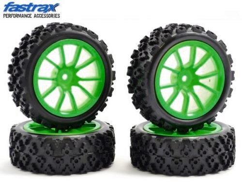 Fastrax 1:10 Rally kerék 10 küllős zöld felnivel 4 db