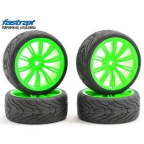  Fastrax 1:10 pályaautó kerék 20 küllős neon zöld felnivel 4 db