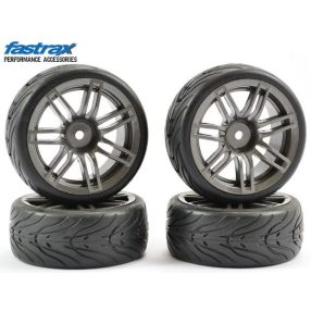   Fastrax 1:10 pályaautó kerék 14 küllős felnin 4db (gun metál)