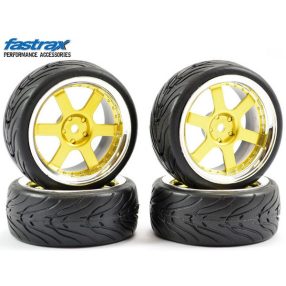   Fastrax 1:10 pályaautó kerék 6 ágú felnin 4db (arany, króm)