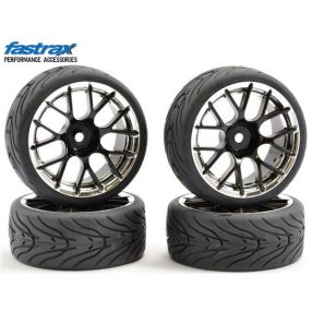   Fastrax 1:10 pályaautó kerék 14 küllős BBS felnin 4db (fekete , króm)