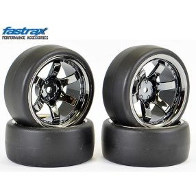 Fastrax 1:10 drift kerék 6 ágú fekete króm felnivel  (Ofszet 9mm) 4db   Fastrax 1:10 drift kerék 6 ágú fekete króm felnivel  (Ofszet 9mm) 4db