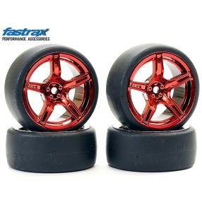 Fastrax 1:10 drift kerék 5 ágú metál piros felnin (Ofszet 3mm) 4db    Fastrax 1:10 drift kerék 5 ágú metál piros felnin (Ofszet 3mm) 4db