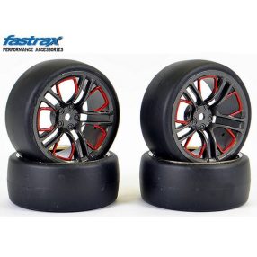   Fastrax 1:10 drift kerék BBS 10 küllős fekete, piros felnin (Ofszet 3mm) 4db 
