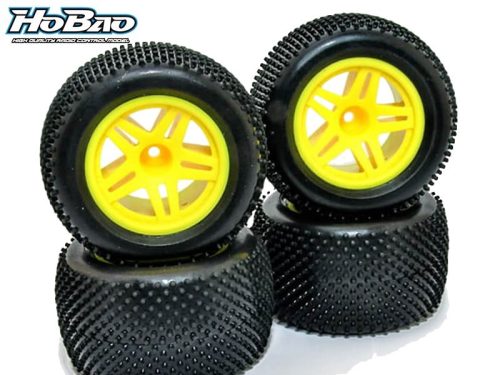 Hobao 1:10 Mini tüskés Pro Truggy kerék 4db fél ofszetes felnin (sárga)