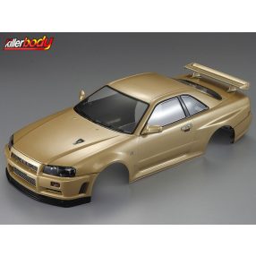   Killerbody 1:10 Nissan Skyline R34 festett Lexan karosszéria (195mm) arany