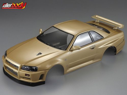 Killerbody 1:10 Nissan Skyline R34 festett Lexan karosszéria (195mm) arany