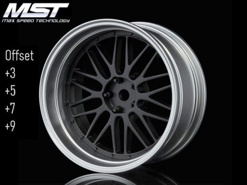 MST 1:10 On-Road 26mm Ofszet állítható, Y küllős ezüst-matt fekete felni 4 db 