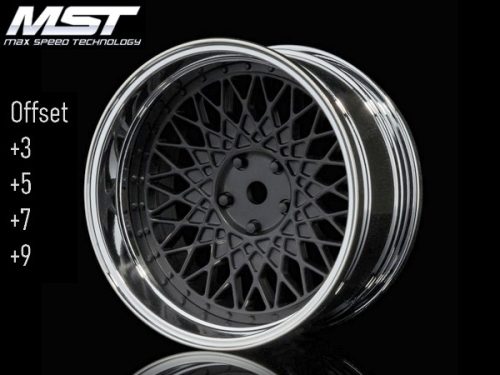 MST 1:10 On-Road 26mm Ofszet állítható, BBS ezüst, matt fekete  felni 4 db 
