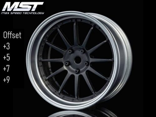 MST 1:10 Drift On-Road 26mm Állítható Ofszet , 12 küllős ezüst matt fekete felni 4 db