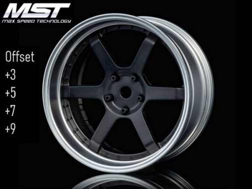 MST 1:10 On-Road 26mm Ofszet állítható, 6 küllős ezüst, matt fekete felni 4 db 