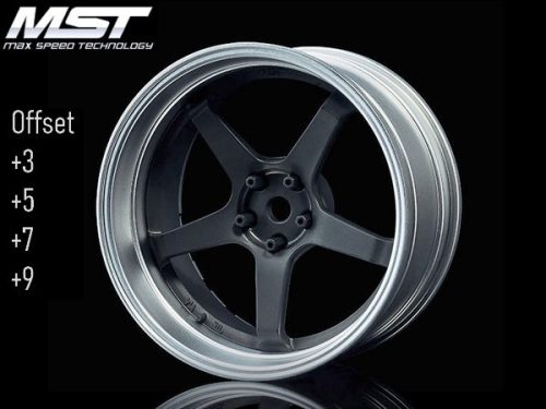 MST 1:10 GT On-Road 26mm Ofszet állítható, 5 küllős ezüst, matt fekete felni 4 db