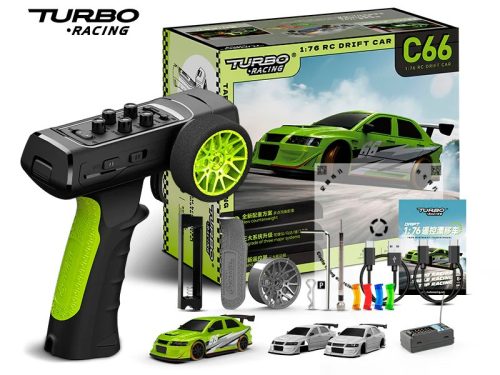 Turbo Racing 1:76 Mitsubishi Lancer Evo VII Drift, RTR micro távirányítós autómodell (metál zöld)