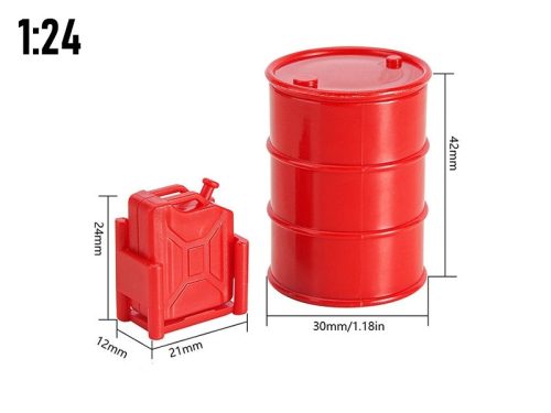 1:24 olajos hordó és kanna makett, piros 4.2cm
