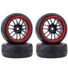   1/10 pályaautó kerék, 14 ágú fekete piros csíkos felnivel 4db